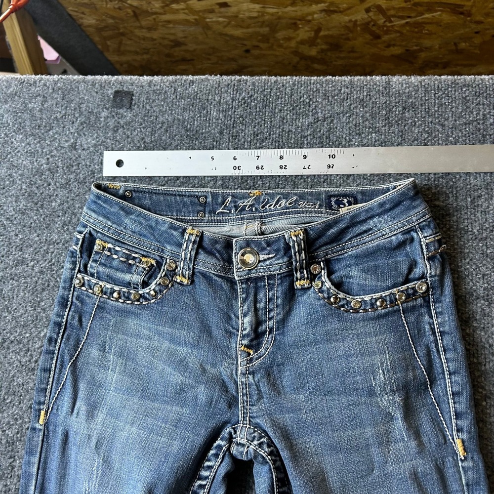 L.A. Idol Jeans Womens Size 3 Blue Rhinestone Embellished Slim Fit Distressed - Picture 8 of 10